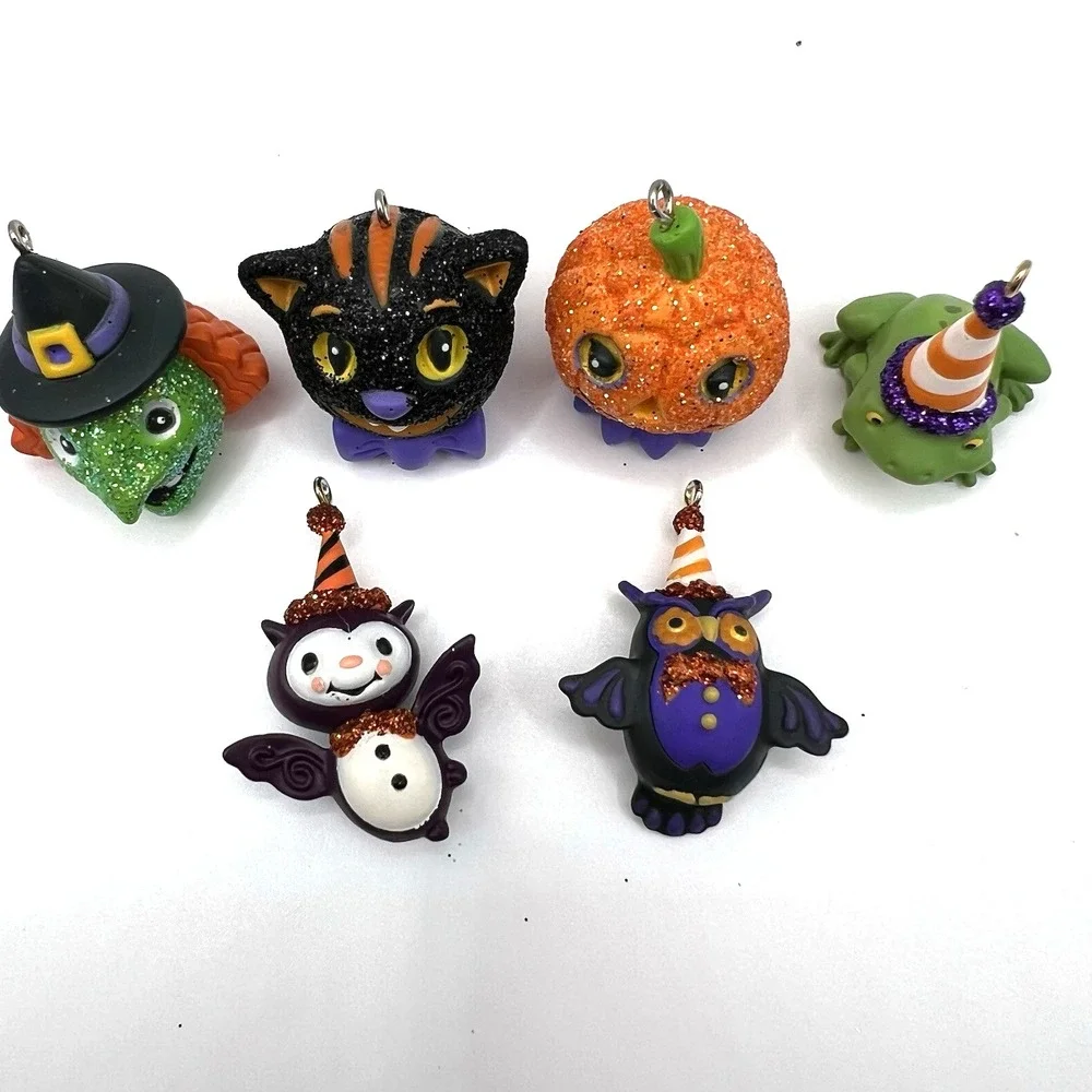 Hallmark Halloween Mini Ornaments Lot of 6 Vintage Cuties Lil Hoot Tiny Toad Bat